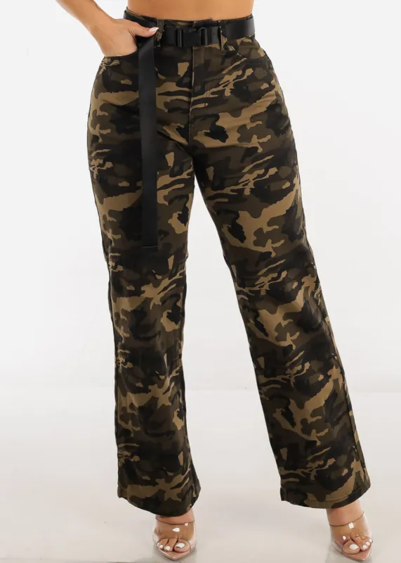 High Waist Straight Leg Camouflage Pants w Belt sold by Moda
