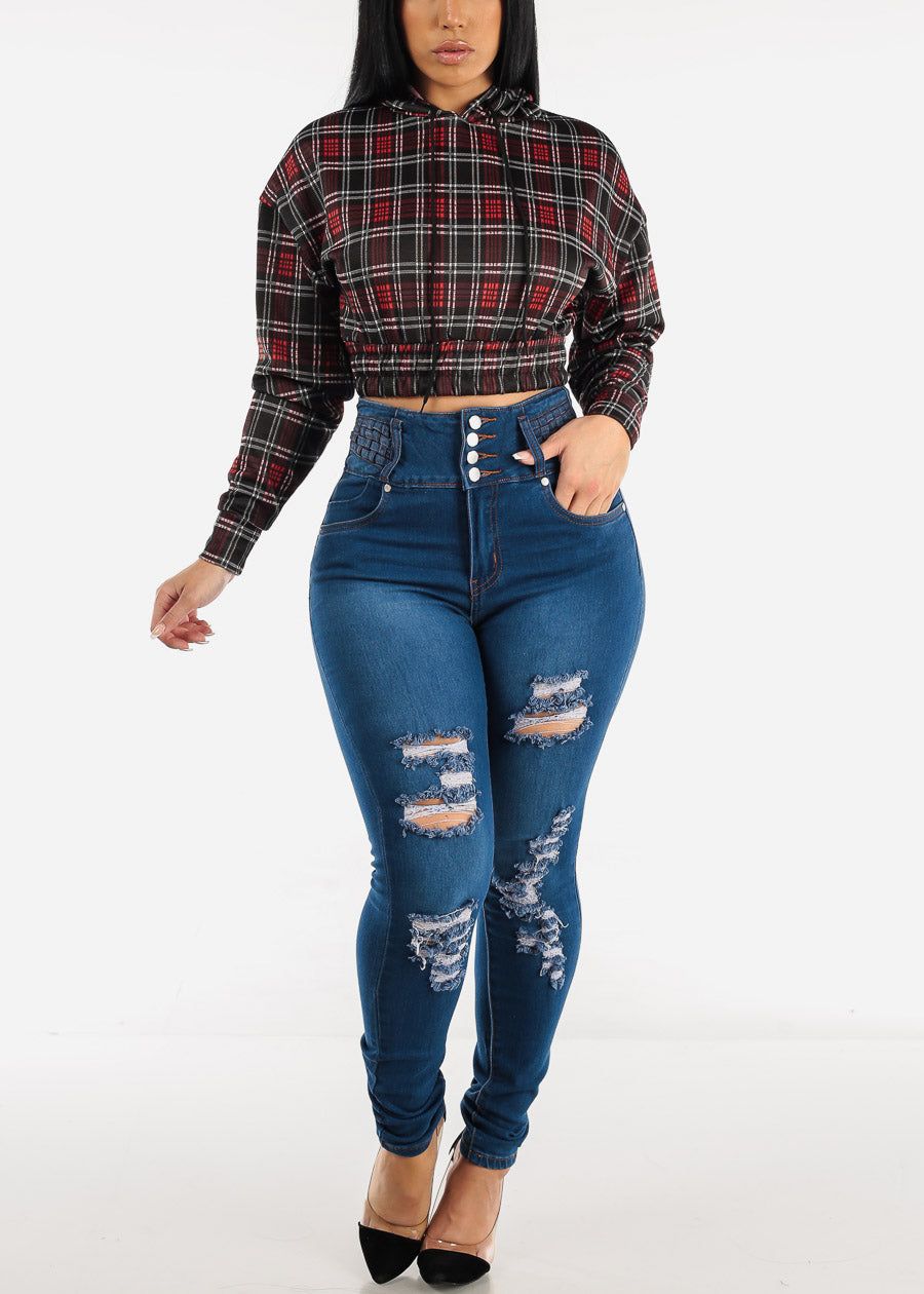 Ultra High Waisted Distressed Butt Lifting Skinny Jeans Indigo sold by Moda product image thumbnail 2
