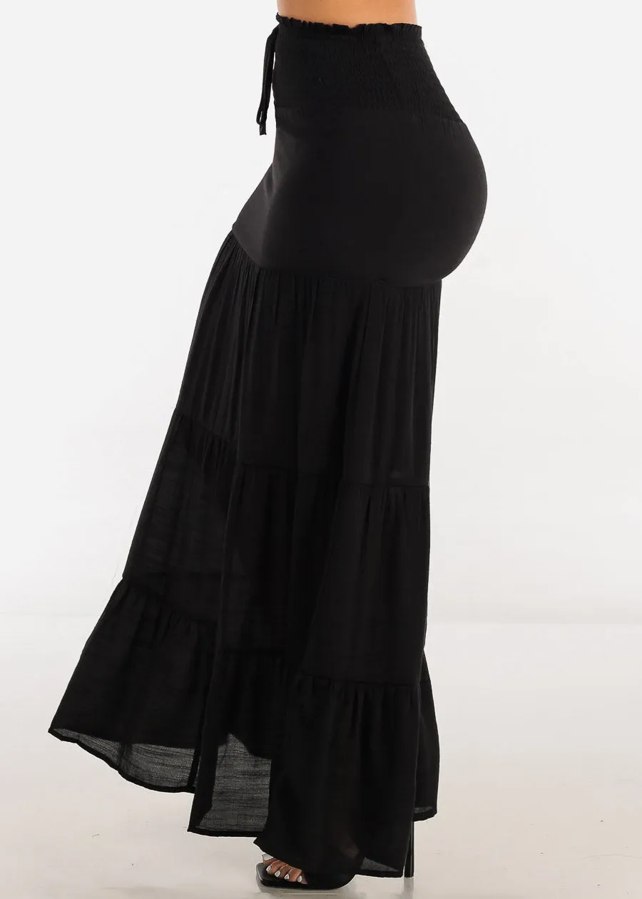 Black Smocked Waist Tiered Maxi Skirt sold by Moda product image thumbnail 3