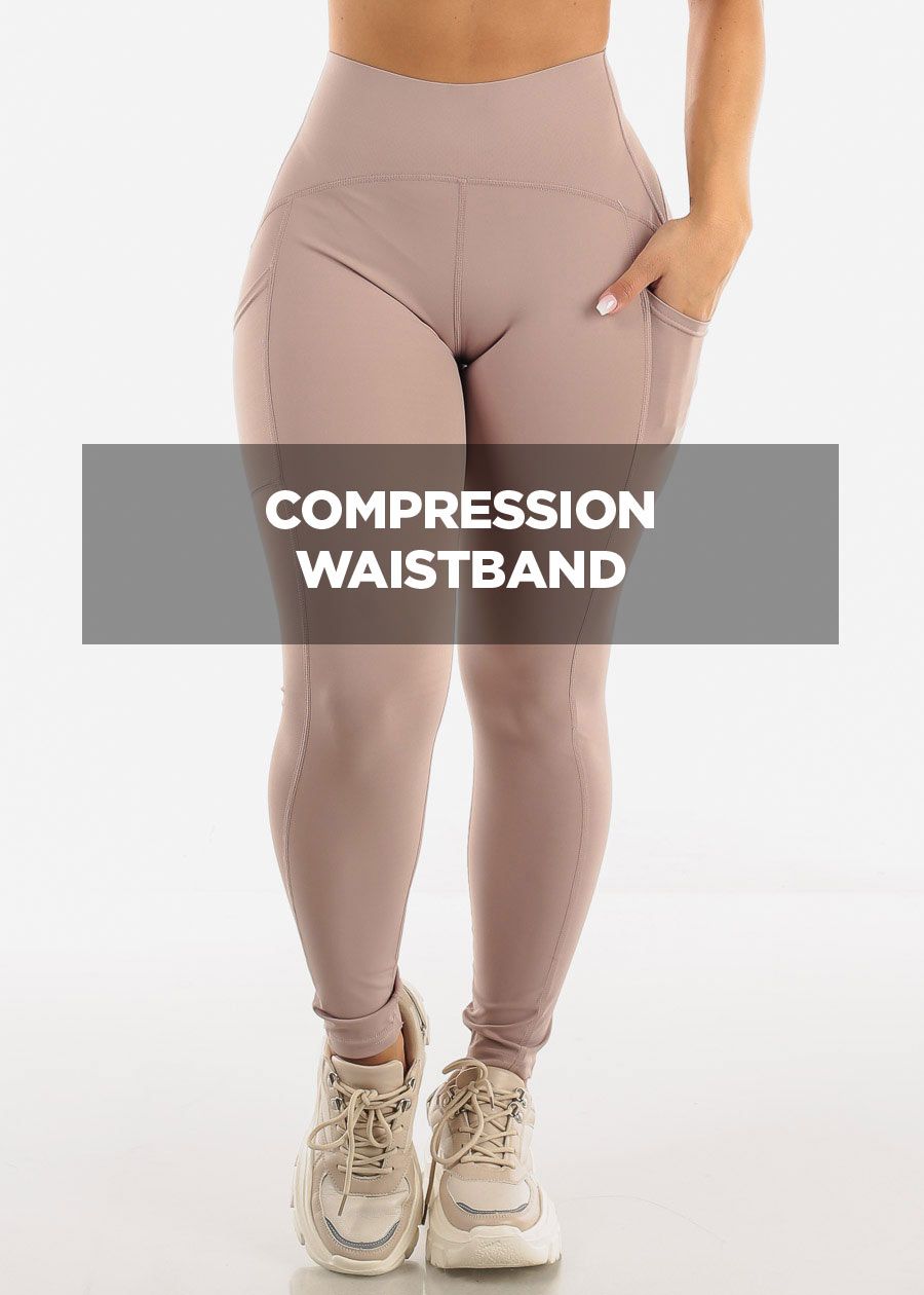 Tummy Control High Waist Leggings Mocha w Phone Pocket sold by Moda