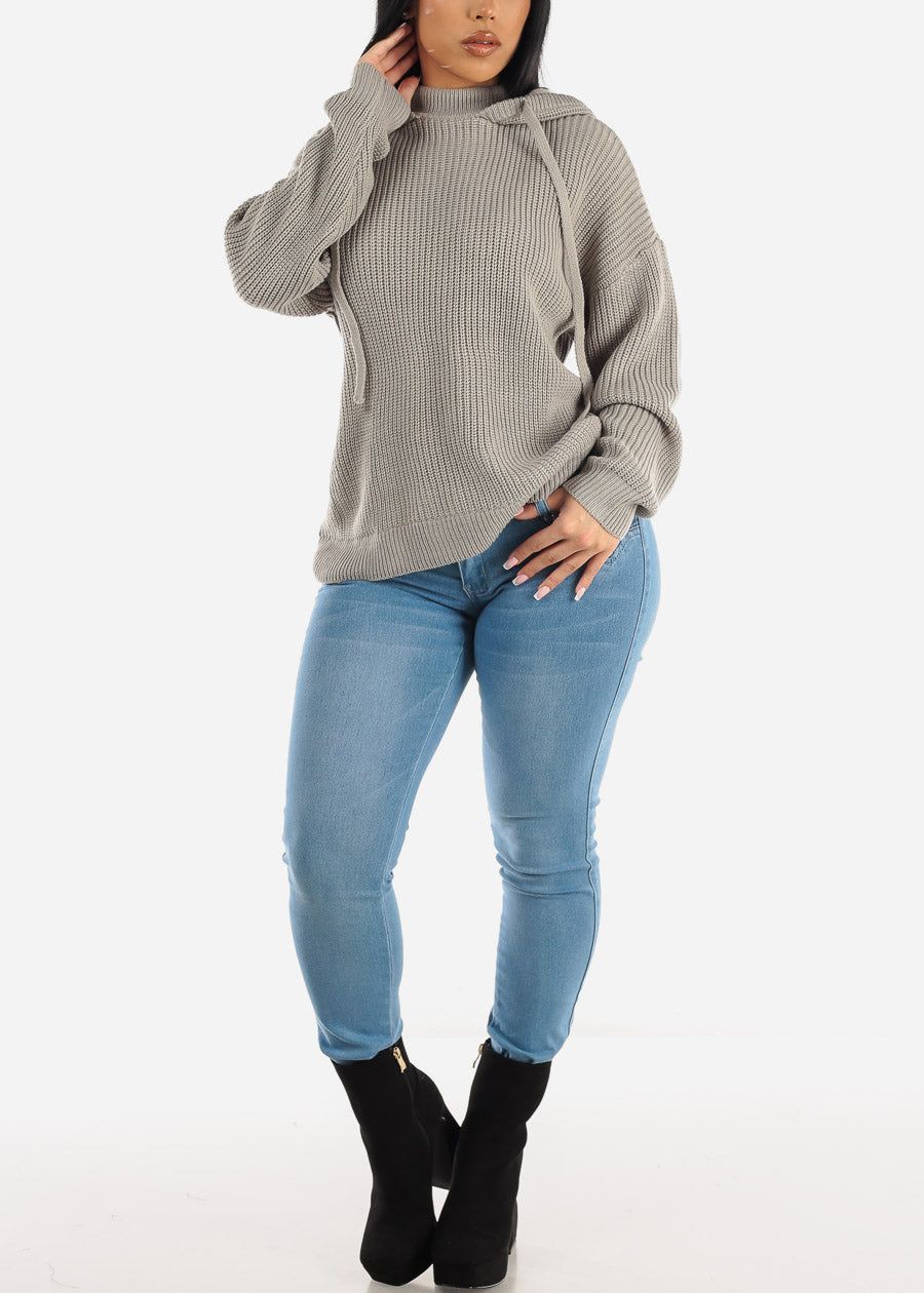 Hooded Long Sleeve Knit Sweater Grey sold by Moda product image thumbnail 2