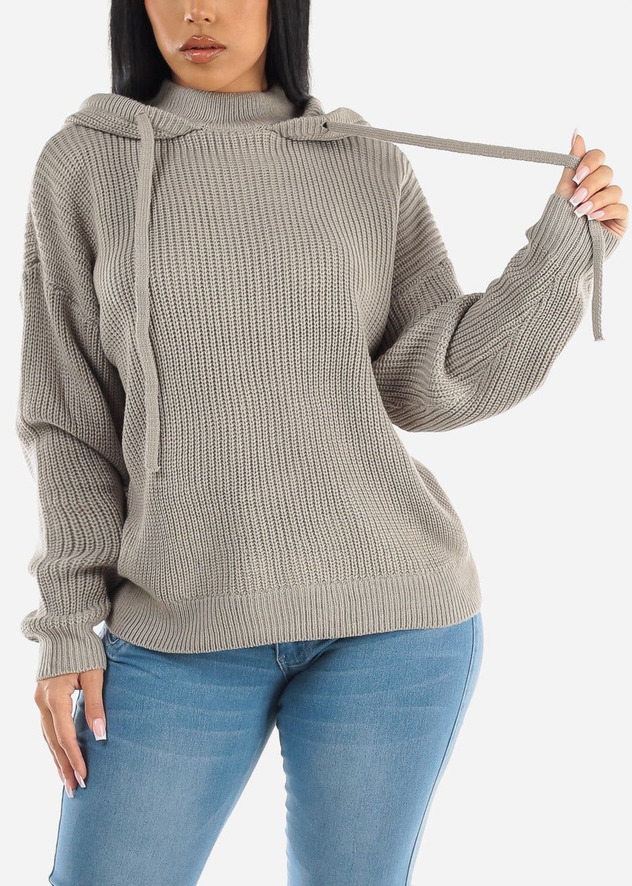 Hooded Long Sleeve Knit Sweater Grey sold by Moda product image thumbnail 3