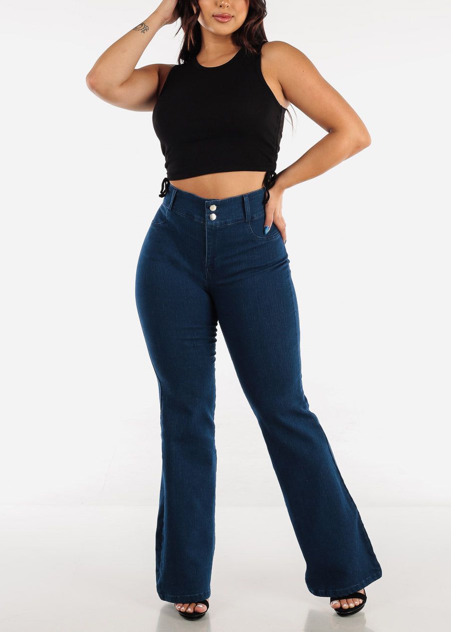 Super High Waisted Dark Wash Flared Jeans sold by Moda product image thumbnail 2