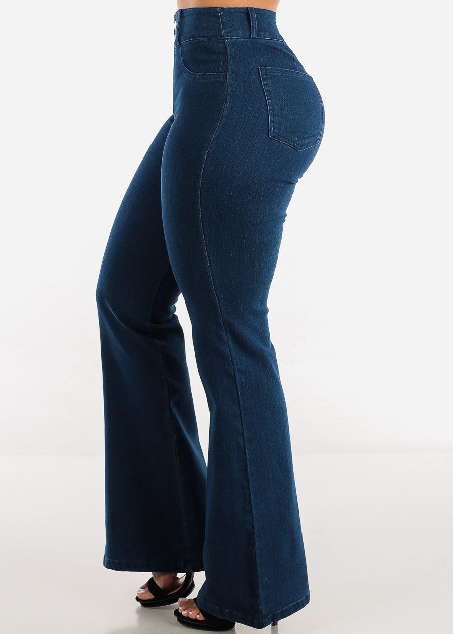 Super High Waisted Dark Wash Flared Jeans sold by Moda product image thumbnail 3