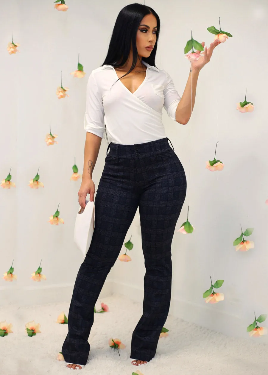 High Waist Plaid Bootcut Stretch Dress Pants Charcoal sold by Moda product image thumbnail 2