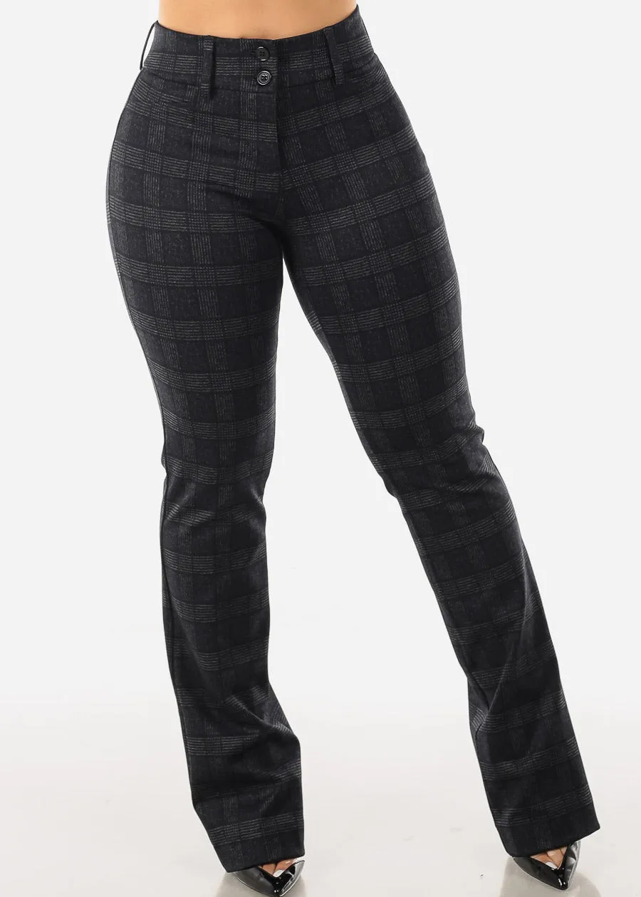 High Waist Plaid Bootcut Stretch Dress Pants Charcoal sold by Moda