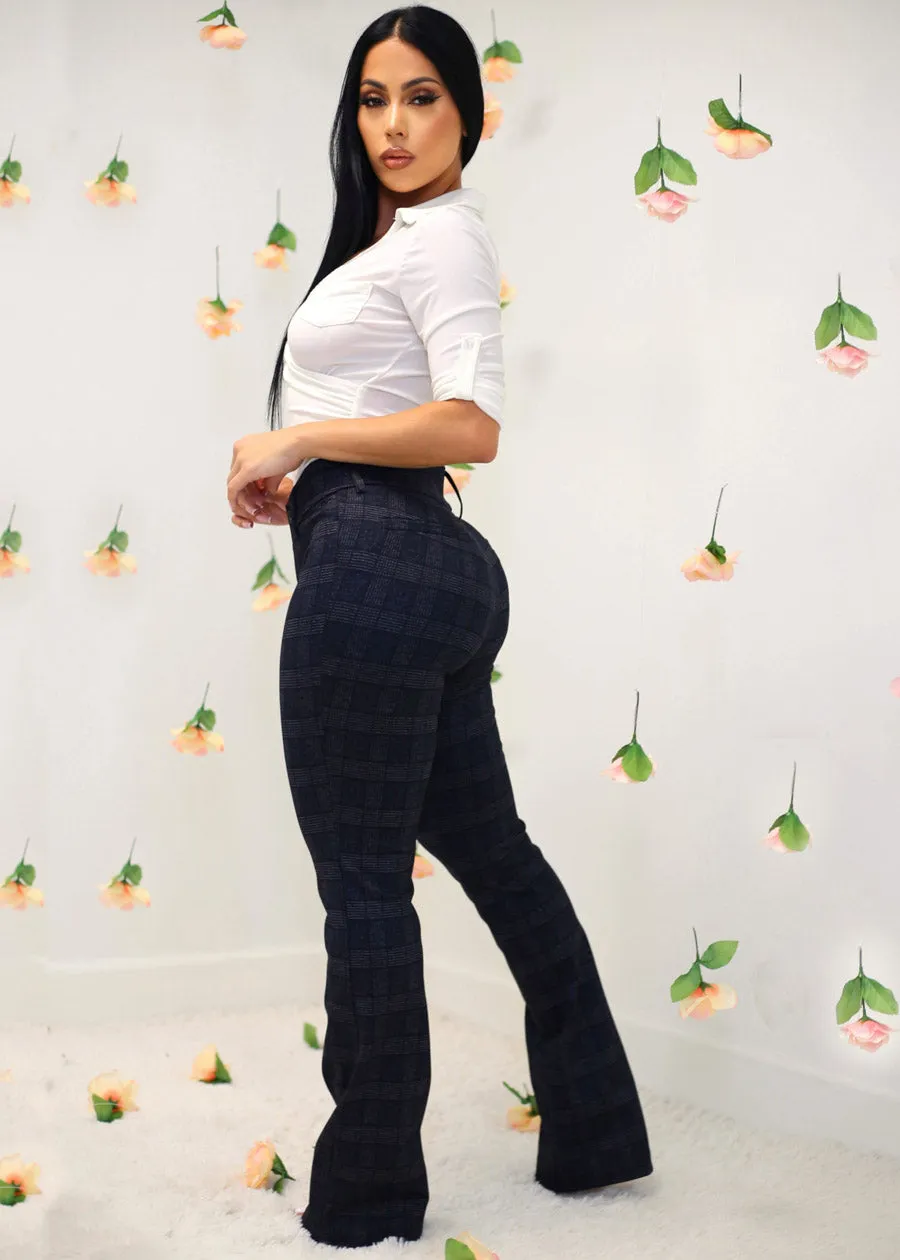 High Waist Plaid Bootcut Stretch Dress Pants Charcoal sold by Moda product image thumbnail 3