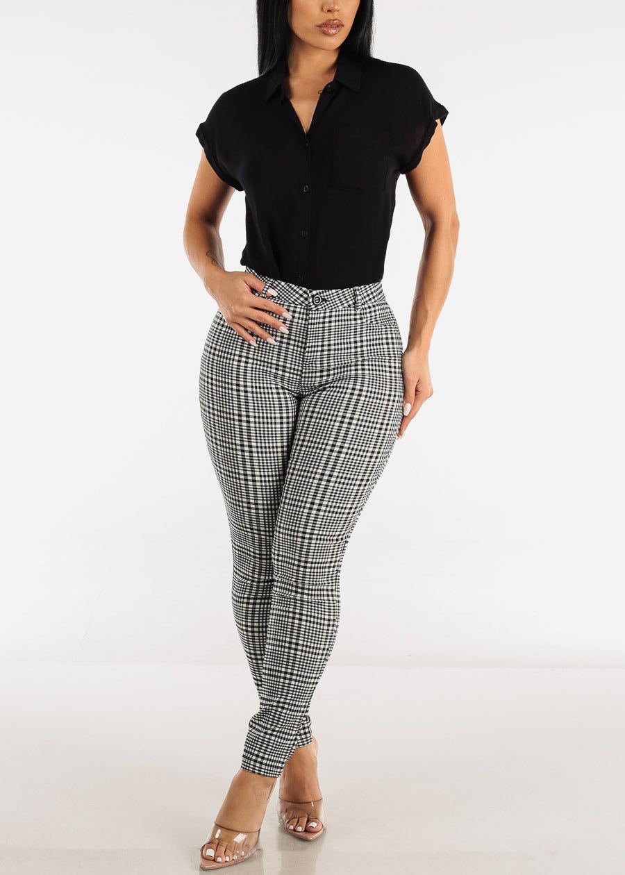 Mid Rise Plaid Skinny Pants Black & White sold by Moda product image thumbnail 2