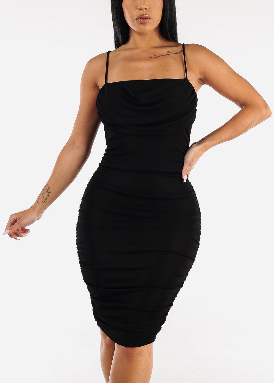Sleeveless Front Draped Ruched Bodycon Dress Black sold by Moda product image thumbnail 2
