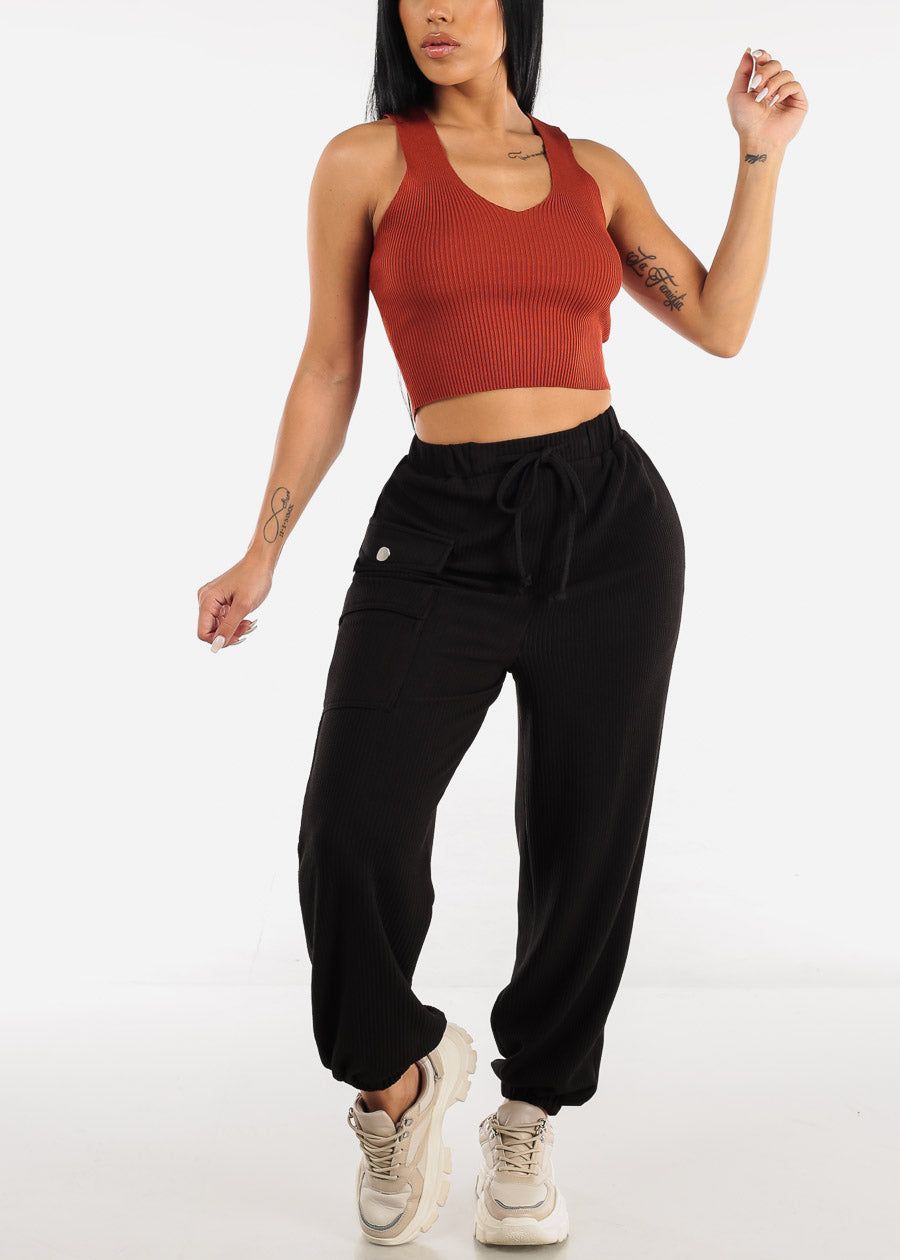 Open Lace Up Back Ribbed Knit Top Rust sold by Moda product image thumbnail 4