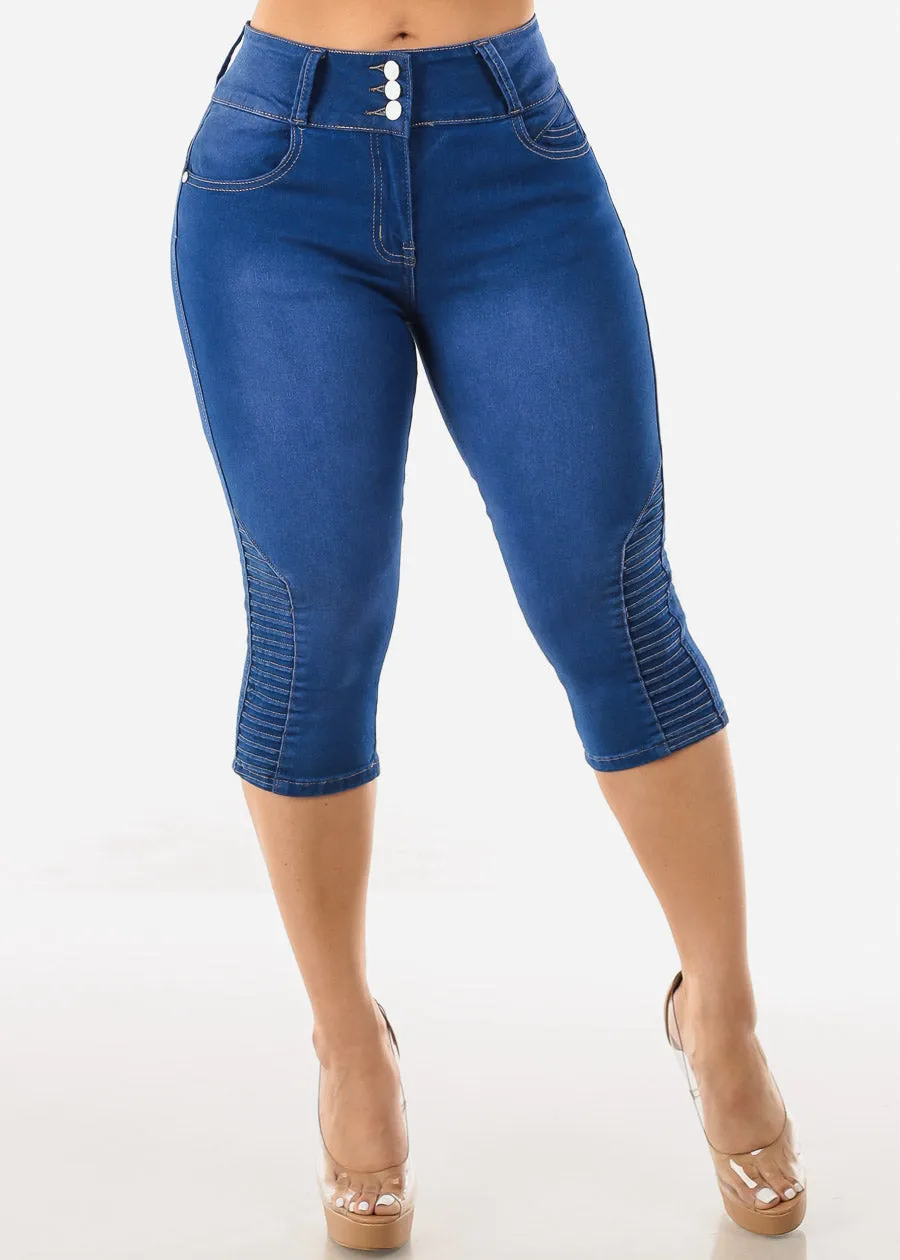 High Rise Butt Lifting Moto Denim Capris sold by Moda product image thumbnail 3