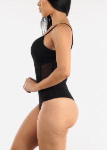 Sweetheart Neckline Black Bodysuit w Mesh Sides sold by Moda