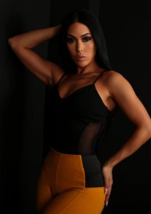 Sweetheart Neckline Black Bodysuit w Mesh Sides sold by Moda