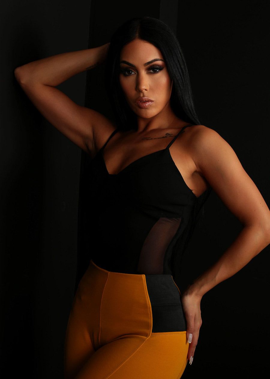 Sweetheart Neckline Black Bodysuit w Mesh Sides sold by Moda product image thumbnail 2