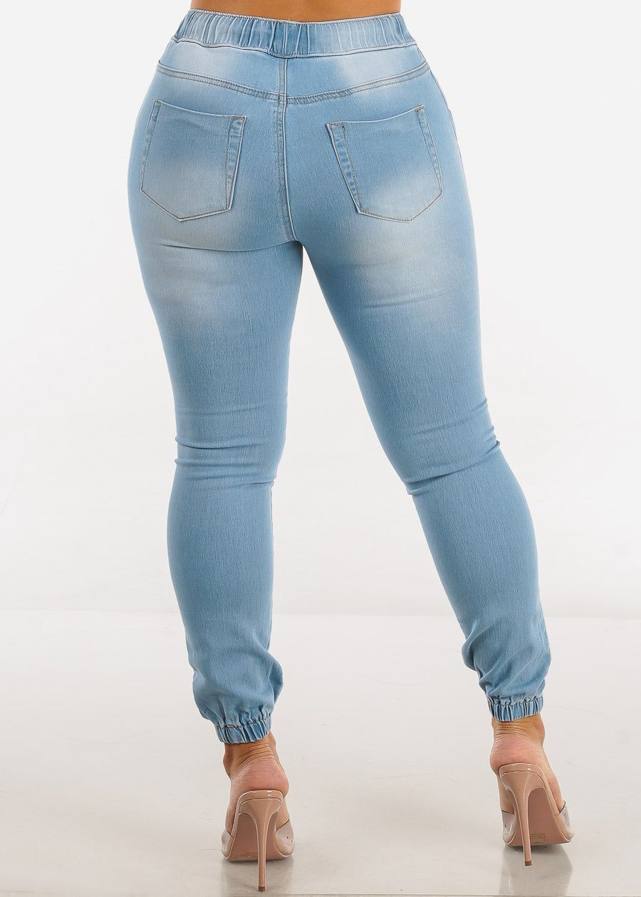 High Waist Drawstring Denim Cargo Joggers Light Blue sold by Moda product image thumbnail 4