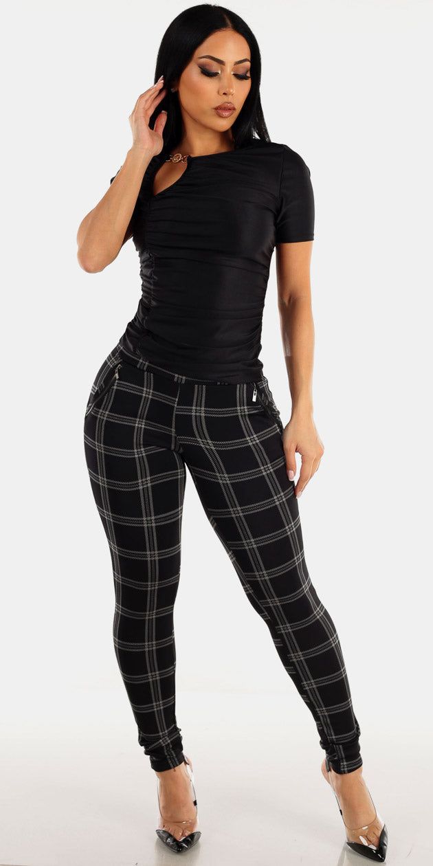 Silky Ruched Butt Lift Plaid Outfit sold by Moda