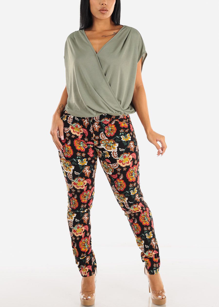 Black High Waisted Floral Dressy Skinny Pants sold by Moda product image thumbnail 2
