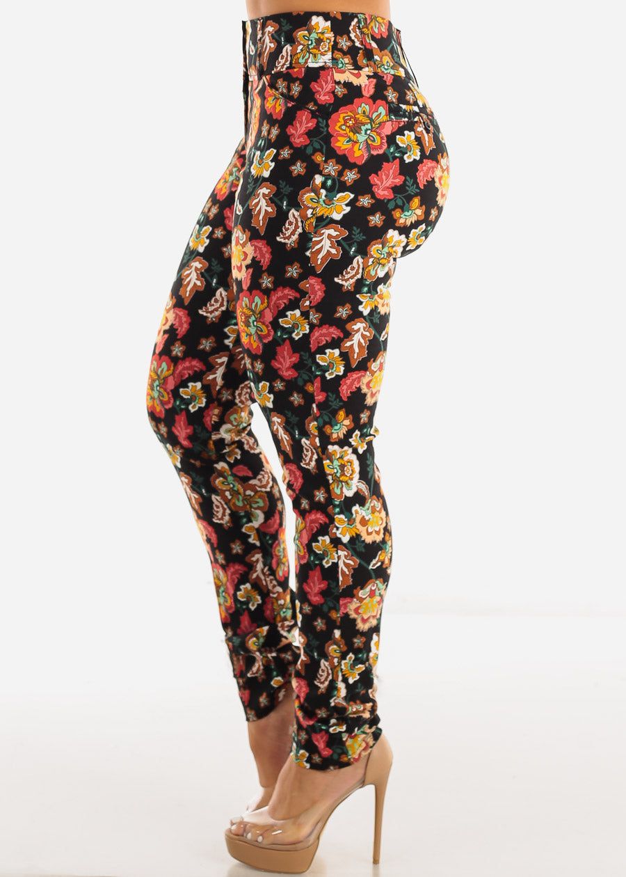 Black High Waisted Floral Dressy Skinny Pants sold by Moda product image thumbnail 3