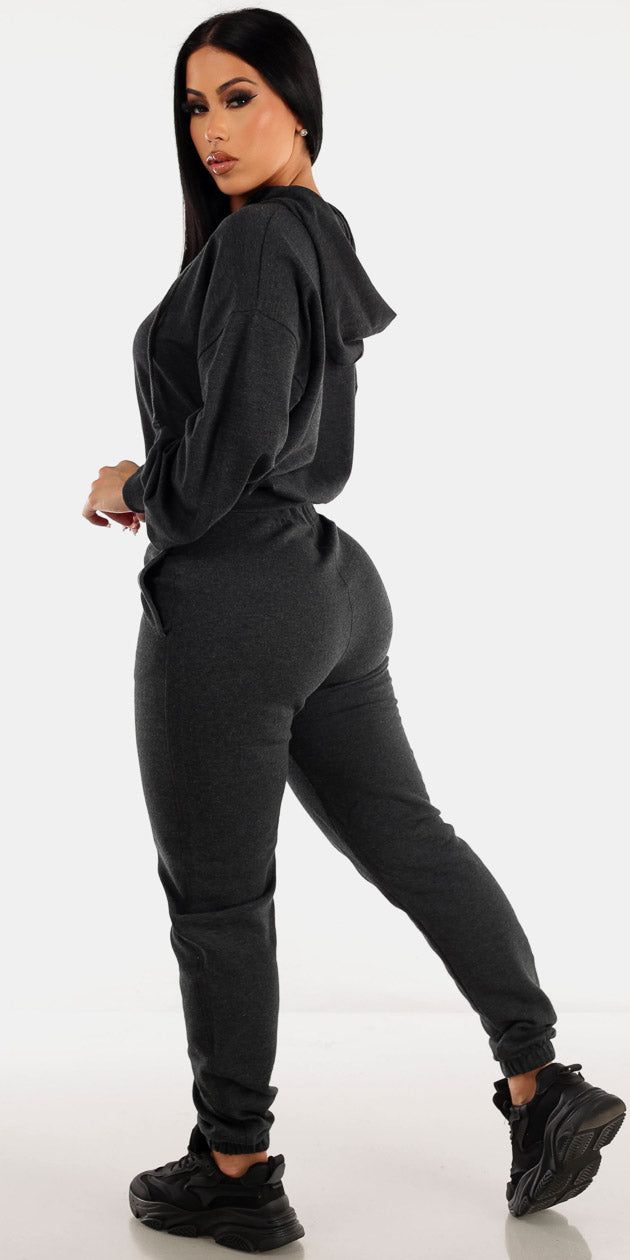 Drawstring Waist Charcoal Jogger Pants with Long Sleeve Charcoal Pullover Hoodie sold by Moda product image thumbnail 2