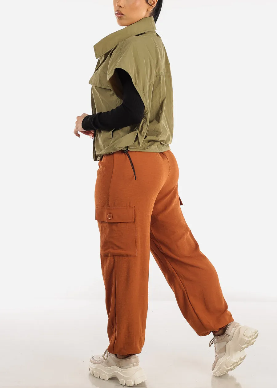 High Waist Cargo Jogger Elastic Pants Camel sold by Moda product image thumbnail 5