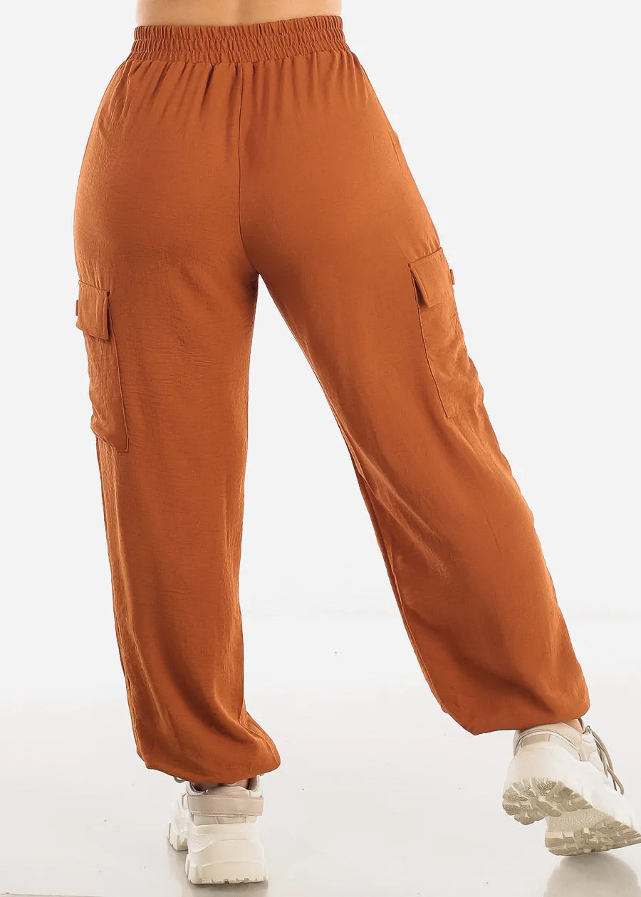 High Waist Cargo Jogger Elastic Pants Camel sold by Moda product image thumbnail 4