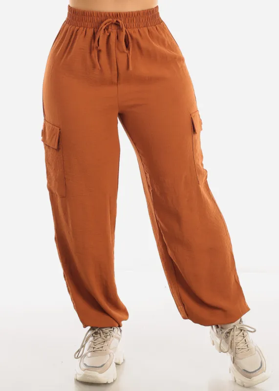 High Waist Cargo Jogger Elastic Pants Camel sold by Moda