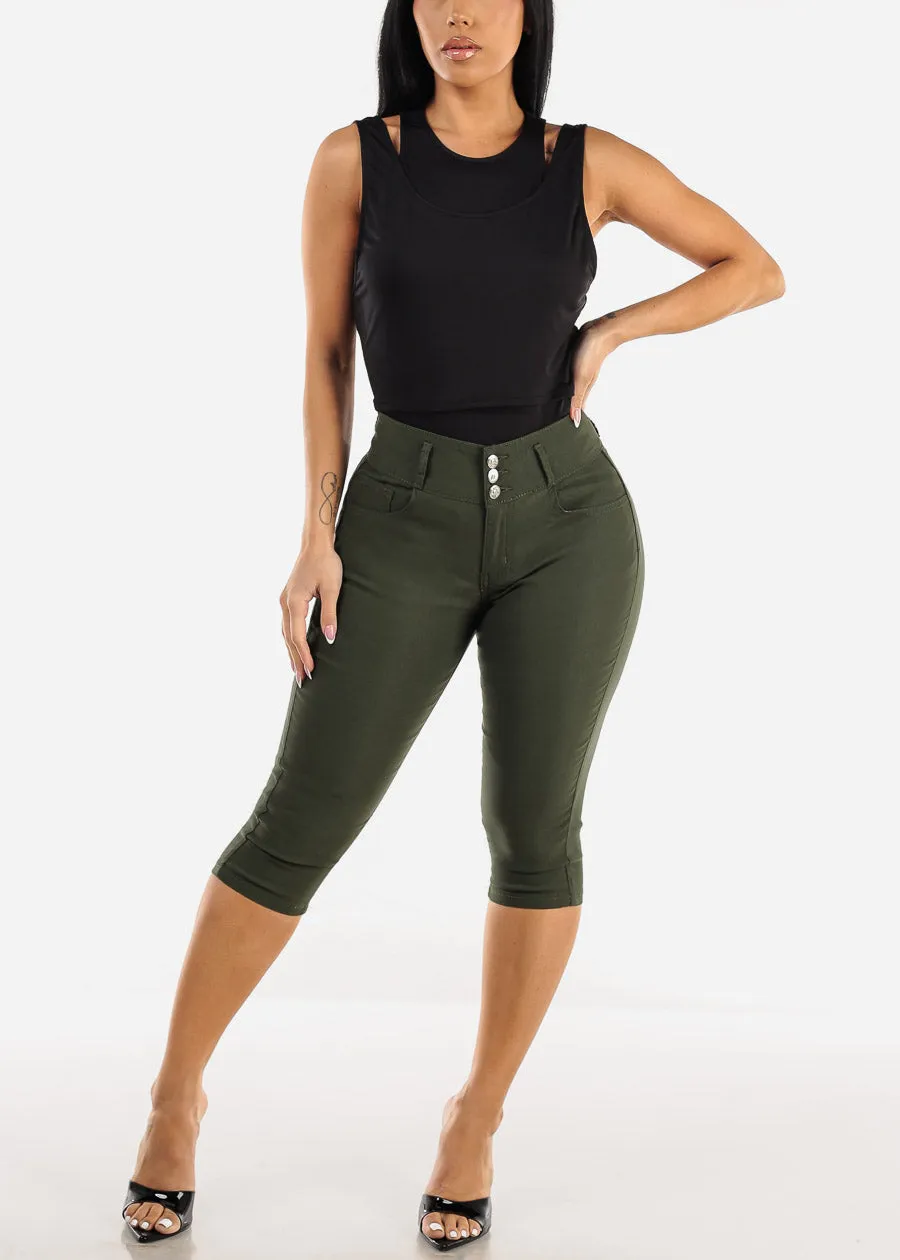 MX JEANS High Waist Hyper Stretchy Butt Lifting Capris Olive sold by Moda product image thumbnail 2