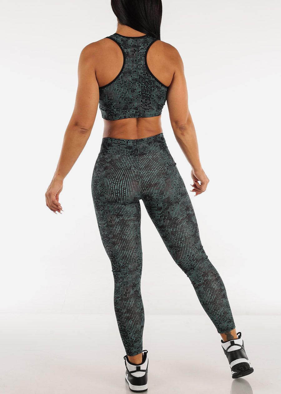 High Waist Printed Leggings with Matching Sports Bra Green (2 PCE SET) sold by Moda product image thumbnail 3