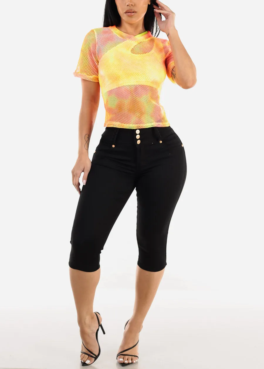 Short Sleeve Tie Dye Fishnet Top Neon Orange sold by Moda product image thumbnail 2