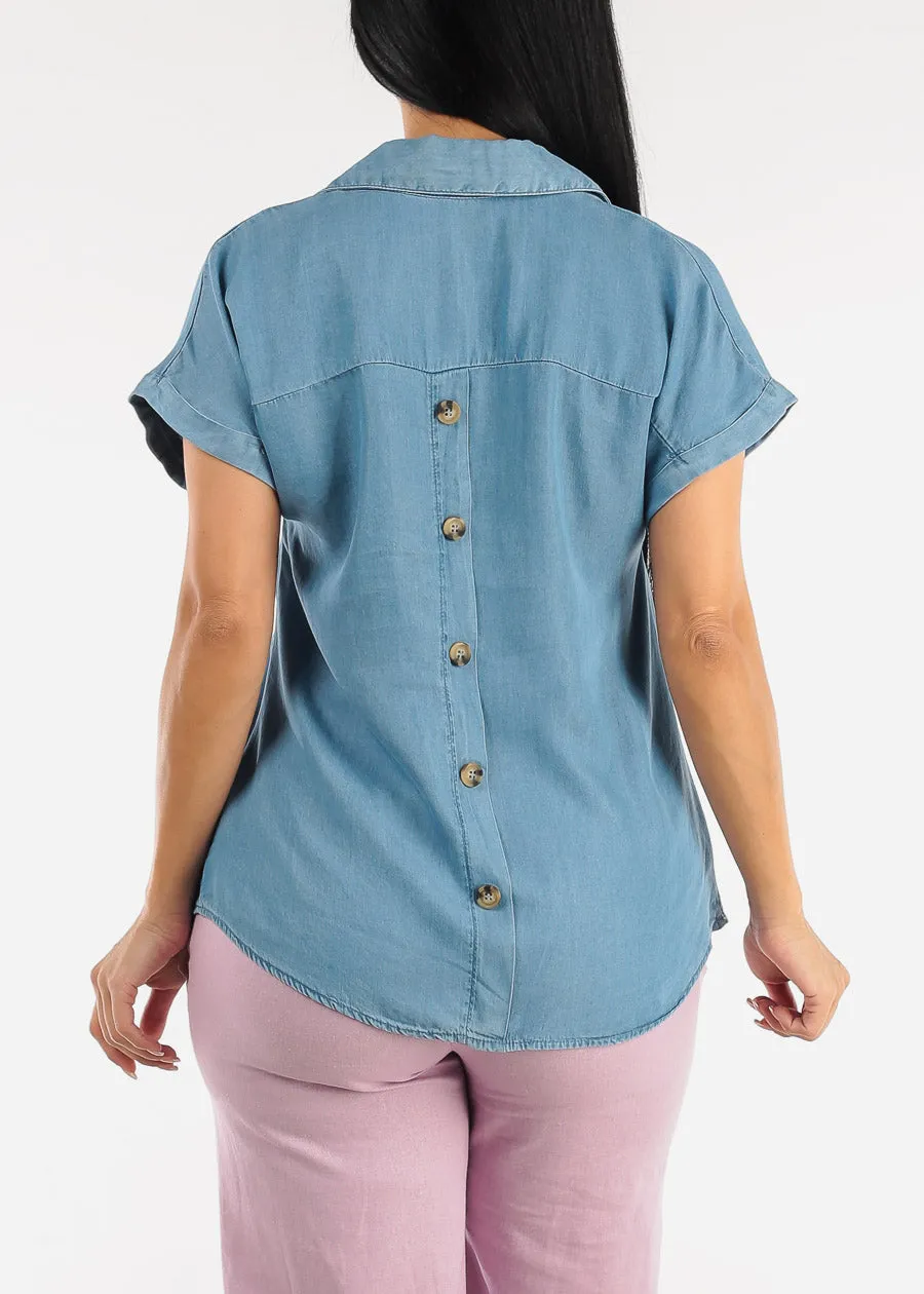 Short Sleeve Collared Denim Top sold by Moda product image thumbnail 4