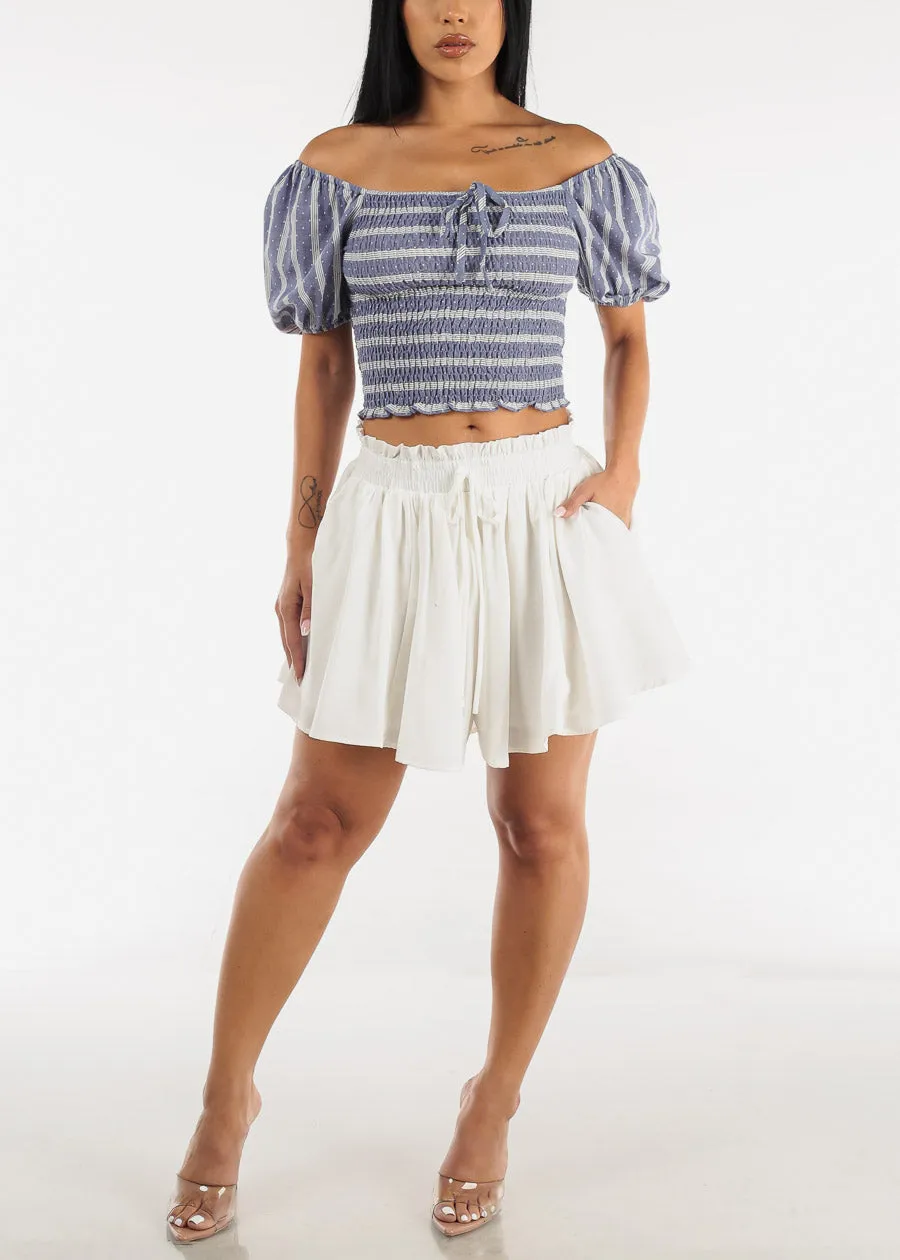 Short Puff Sleeve Smocked Denim Crop Top sold by Moda product image thumbnail 2