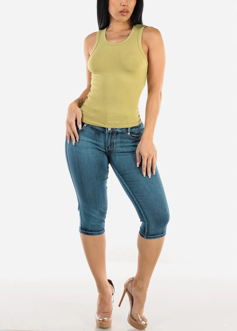 Sleeveless Crewneck Ribbed Crop Top Light Green sold by Moda product image thumbnail 2