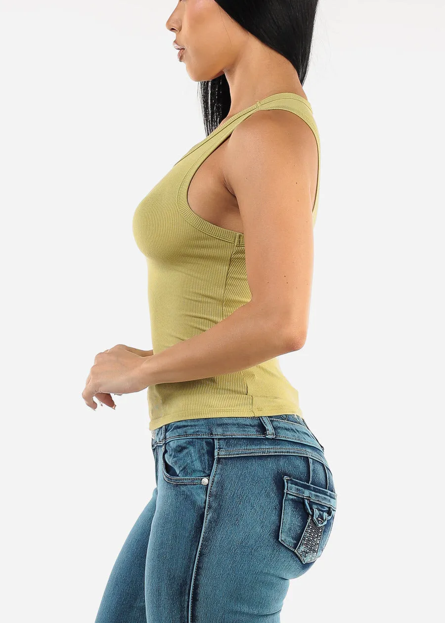 Sleeveless Crewneck Ribbed Crop Top Light Green sold by Moda product image thumbnail 3