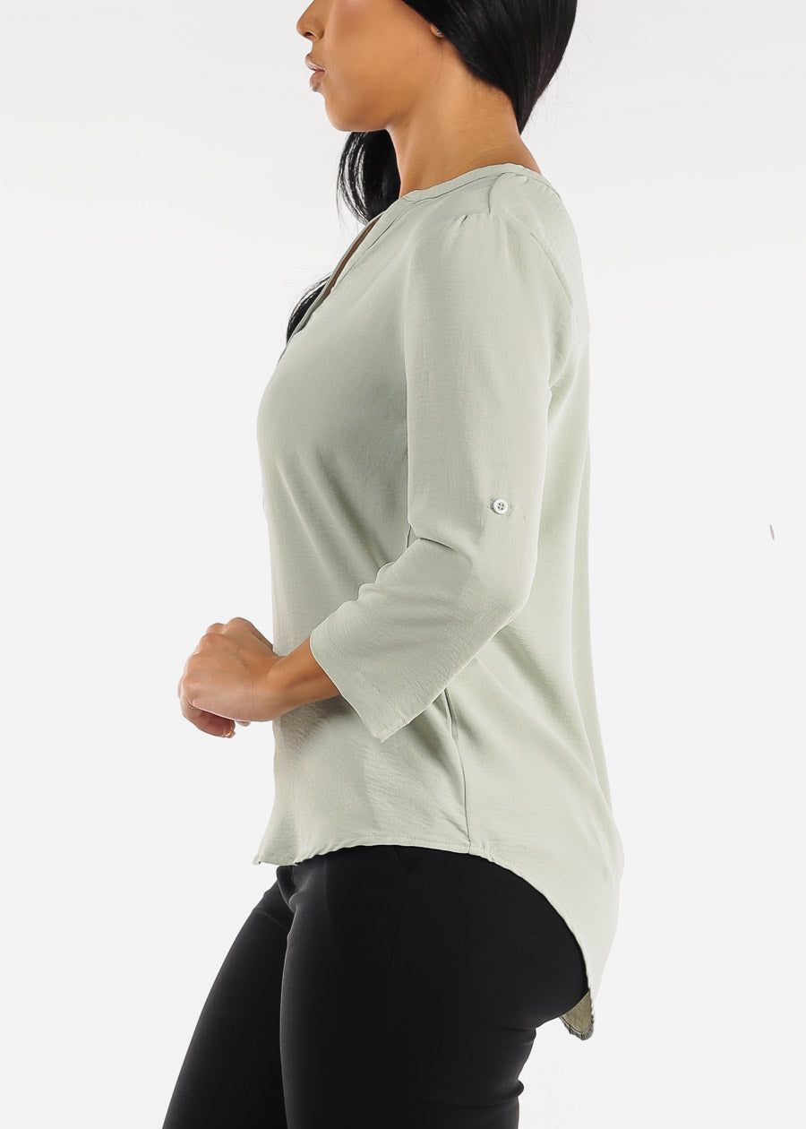 Quarter Sleeve Sage Woven Blouse sold by Moda product image thumbnail 3