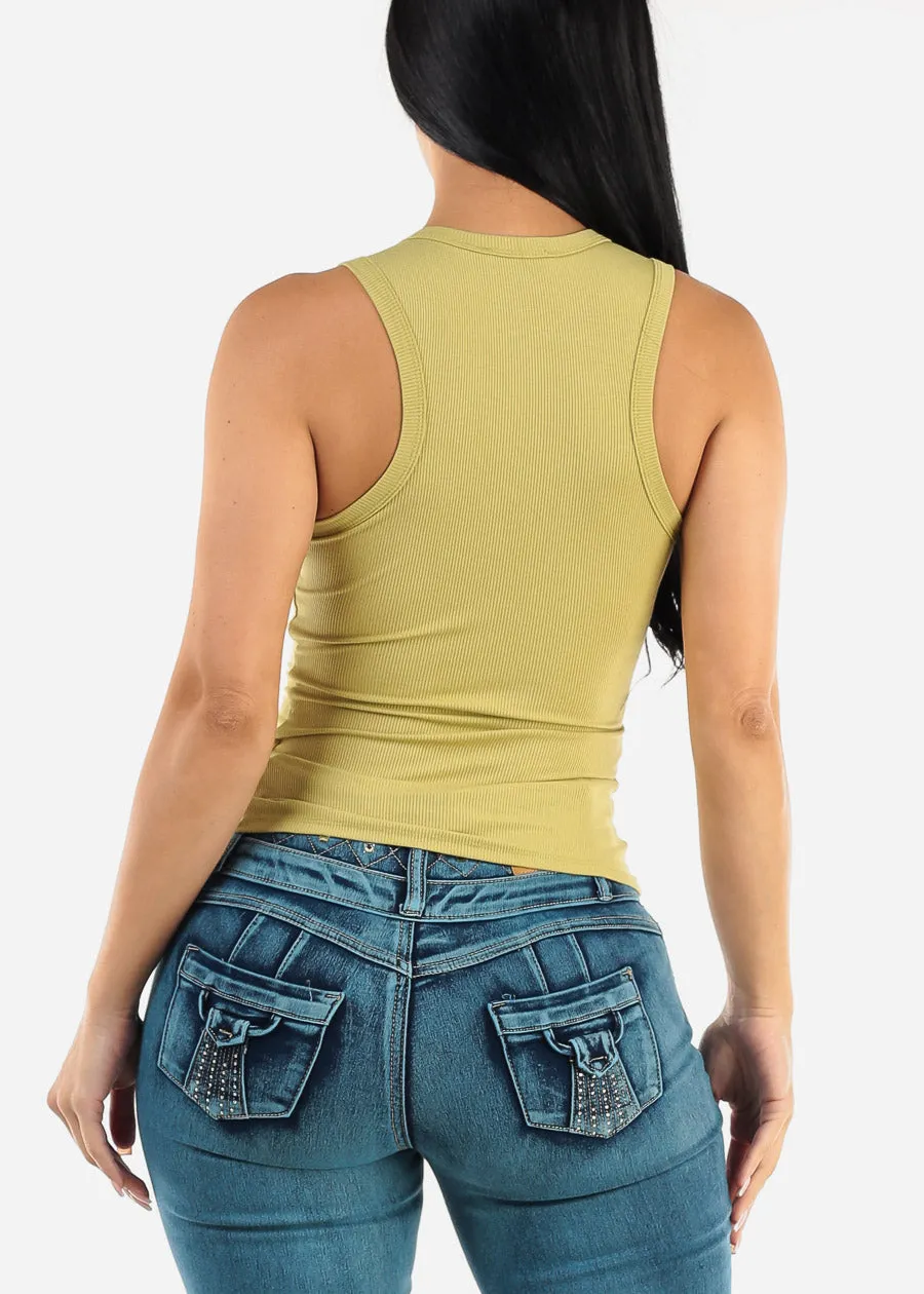 Sleeveless Crewneck Ribbed Crop Top Light Green sold by Moda product image thumbnail 4