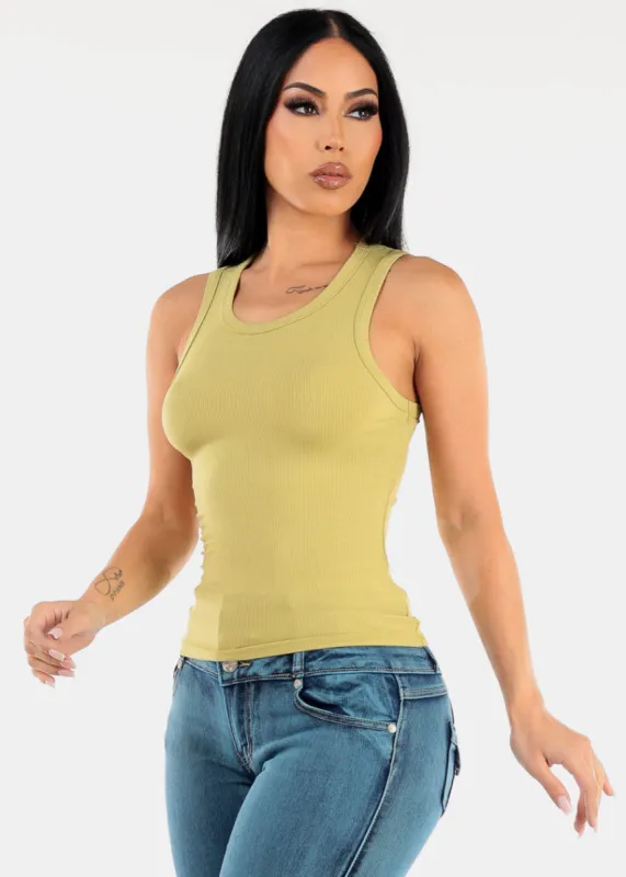 Sleeveless Crewneck Ribbed Crop Top Light Green sold by Moda
