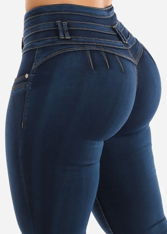 Levantacola Mid Rise Butt Lifting Skinny Jeans Dark Wash sold by Moda