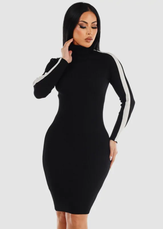 Black Long Sleeve Turtleneck Sweater Dress sold by Moda