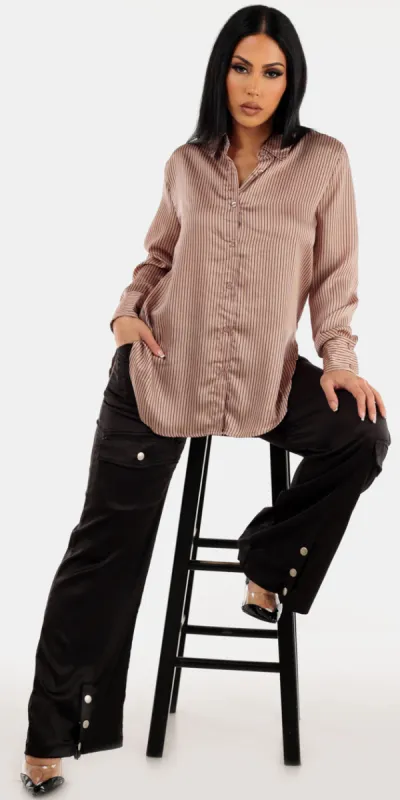 Stripe Satin Black Wide Leg Look sold by Moda