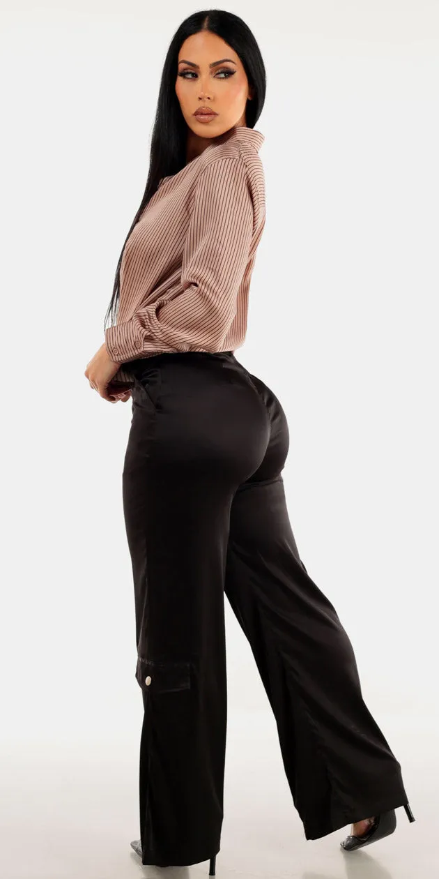 Stripe Satin Black Wide Leg Look sold by Moda product image thumbnail 3