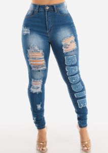 Super High Waisted Distressed Baddie Skinny Jeans sold by Moda