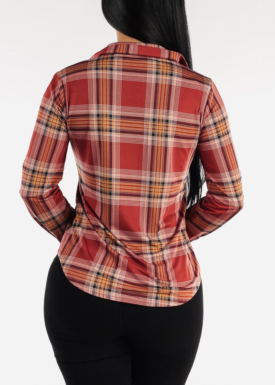 Casual Button Up Burgundy Plaid Shirt sold by Moda product image thumbnail 4