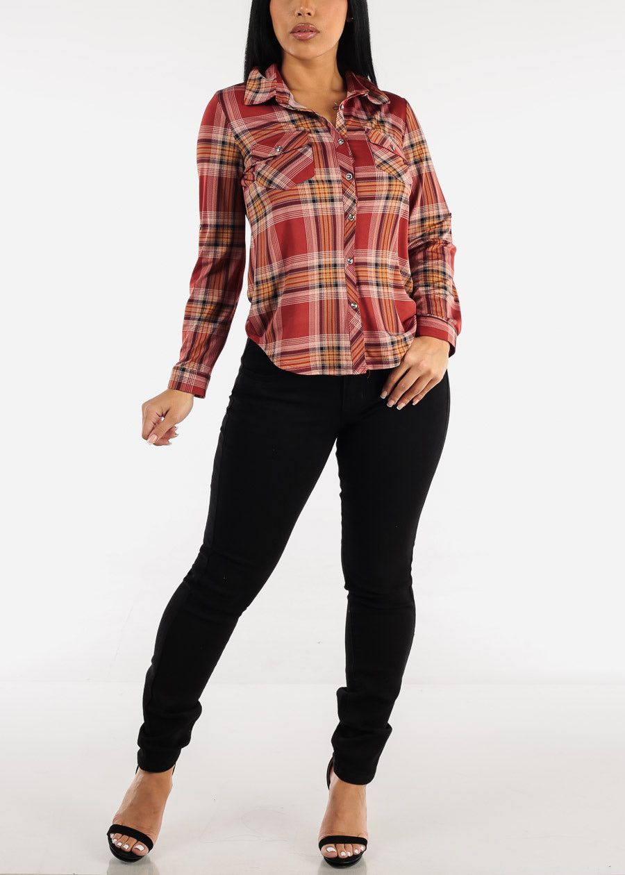 Casual Button Up Burgundy Plaid Shirt sold by Moda product image thumbnail 2