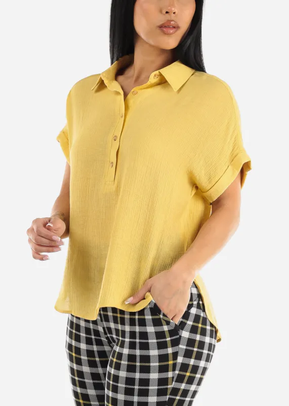 Cap Sleeve Yellow Blouse w Front Half Placket sold by Moda