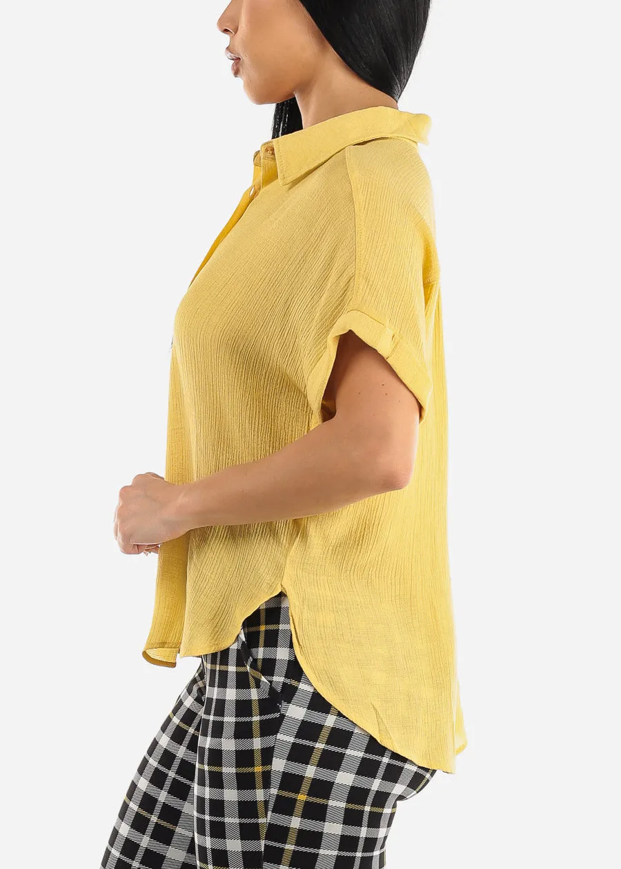Cap Sleeve Yellow Blouse w Front Half Placket sold by Moda product image thumbnail 3