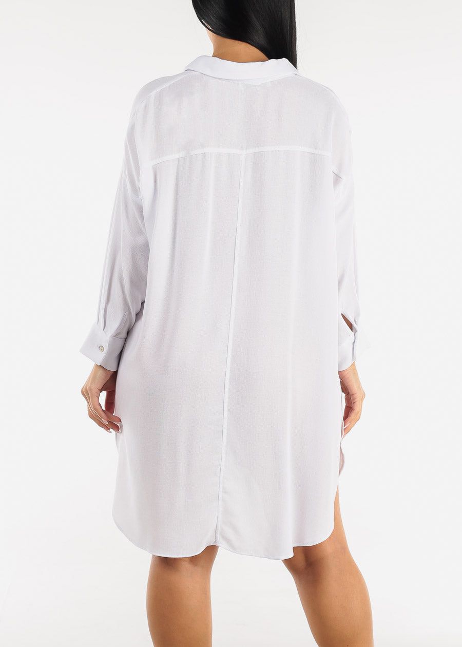 White Long Sleeve Oversized Shirtdress sold by Moda product image thumbnail 4