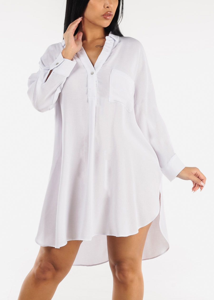 White Long Sleeve Oversized Shirtdress sold by Moda