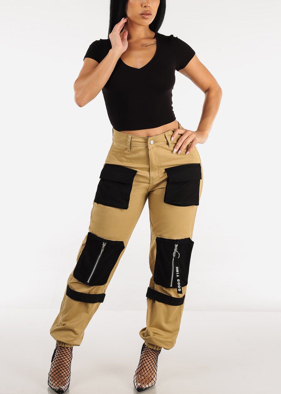 Black Ribbed Vneck Short Sleeve Crop Top sold by Moda product image thumbnail 2