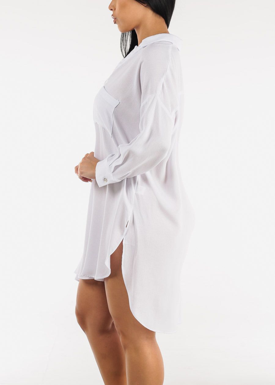 White Long Sleeve Oversized Shirtdress sold by Moda product image thumbnail 3