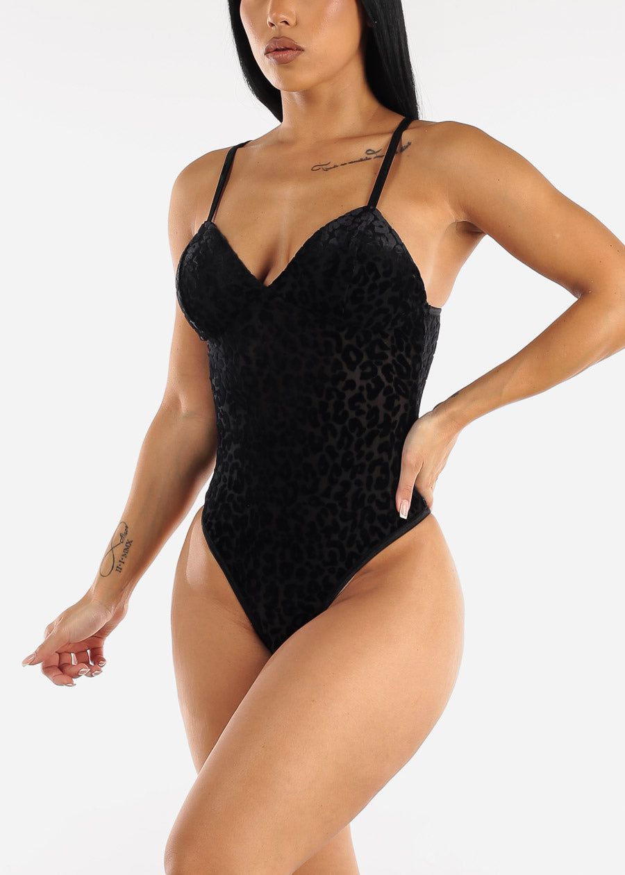 Sleeveless Velvet Burnout Leopard Bodysuit Black sold by Moda product image thumbnail 2